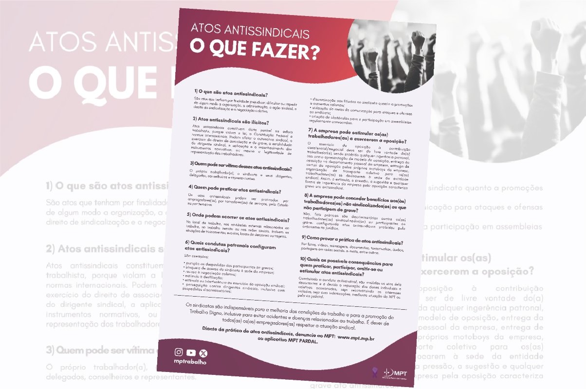 CARTILHA DO MINISTÉRIO PÚBLICO ORIENTA A SOCIEDADE CONTRA OS ATOS ANTISSINDICAIS